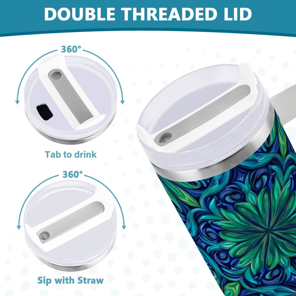 40 oz Insulated Stainless Steel Tumbler Double Wall Stainless Steel Tumbler with 2-Way Drinking Elegant Blue Traditional Patterns C603Q