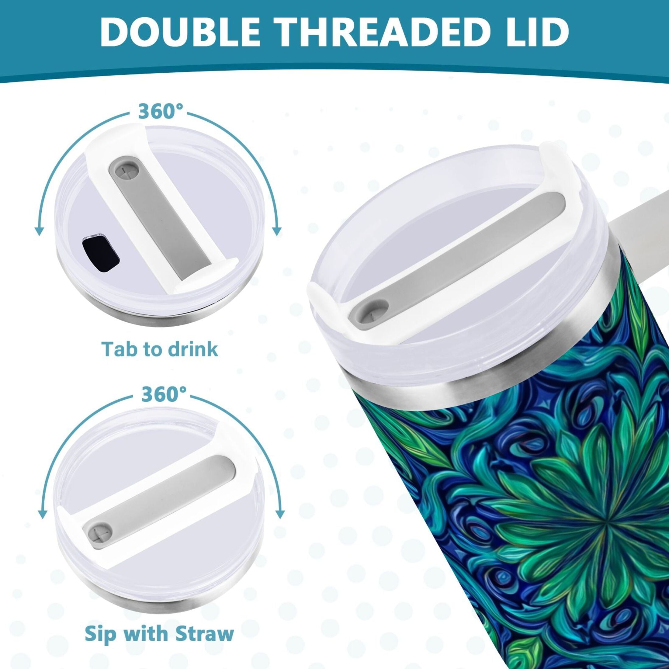 40 oz Insulated Stainless Steel Tumbler Double Wall Stainless Steel Tumbler with 2-Way Drinking Elegant Blue Traditional Patterns C603Q