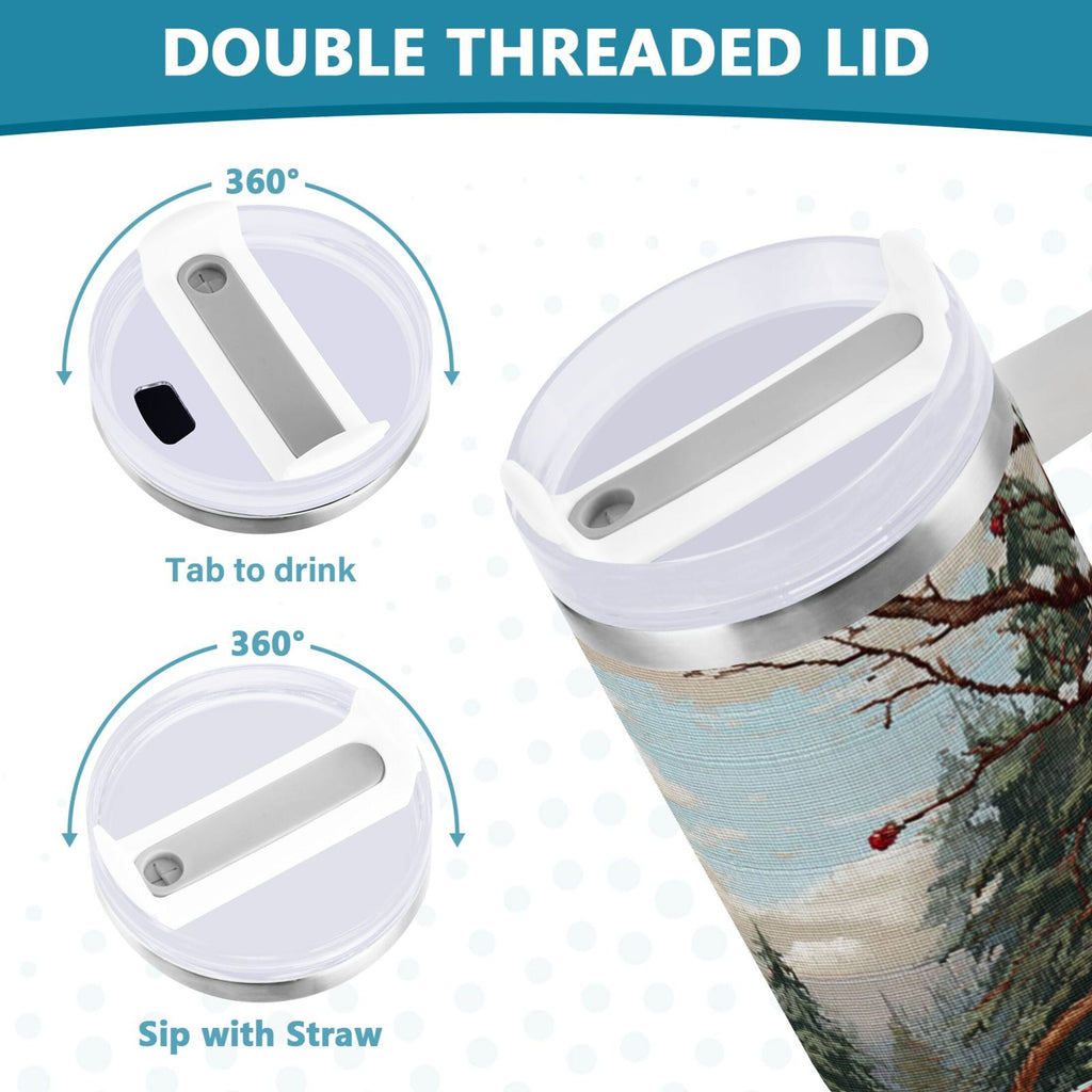 30 oz Insulated Stainless Steel Tumbler Double Wall Stainless Steel Tumbler with 2-Way Drinking Apples and Baskets C529N