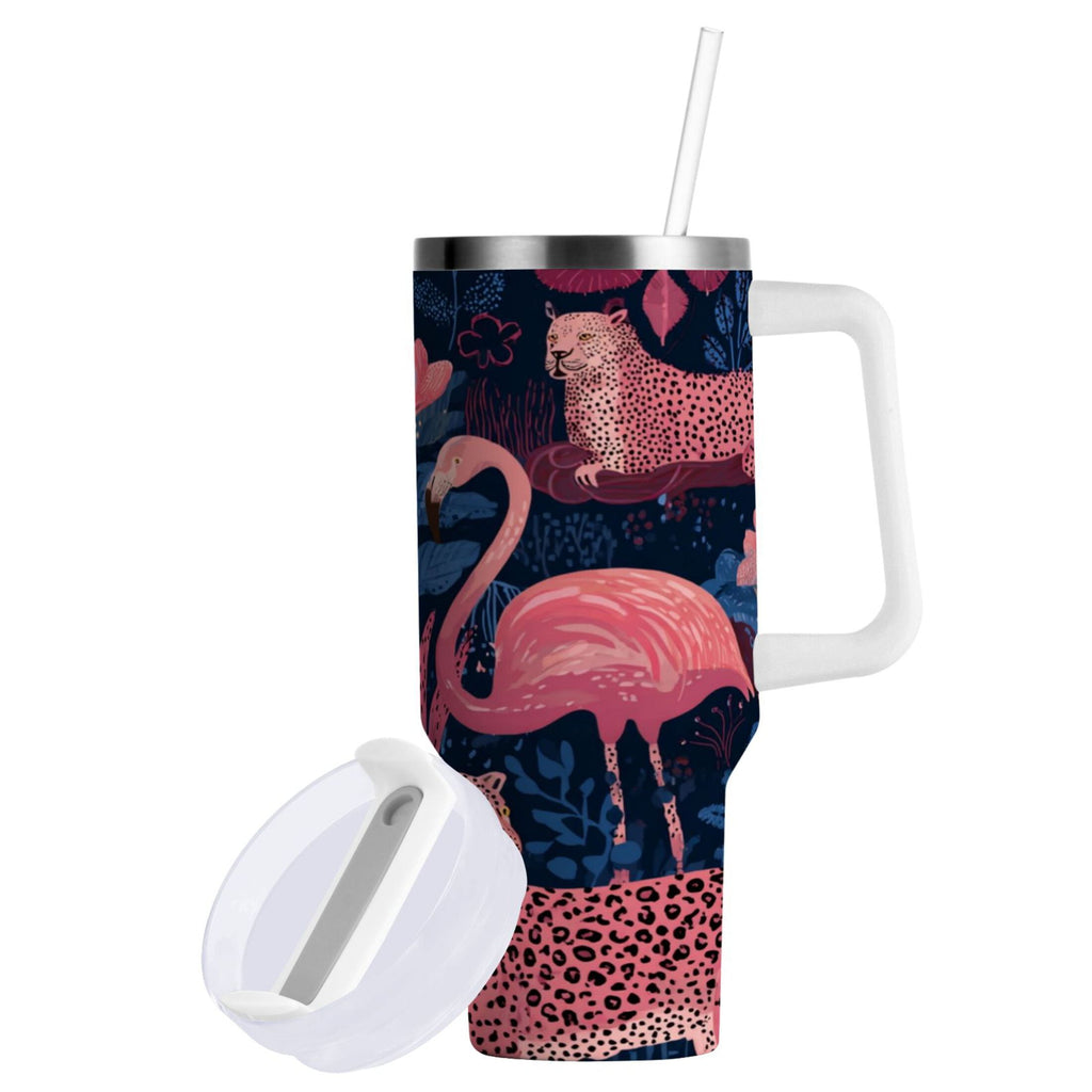 30 oz Insulated Stainless Steel Tumbler Double Wall Stainless Steel Tumbler with 2-Way Drinking Flamingos and Leopard Print C568F