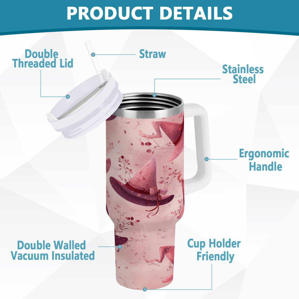 30 oz Insulated Stainless Steel Tumbler Double Wall Stainless Steel Tumbler with 2-Way Drinking Hats with Delicate Bows C679Q