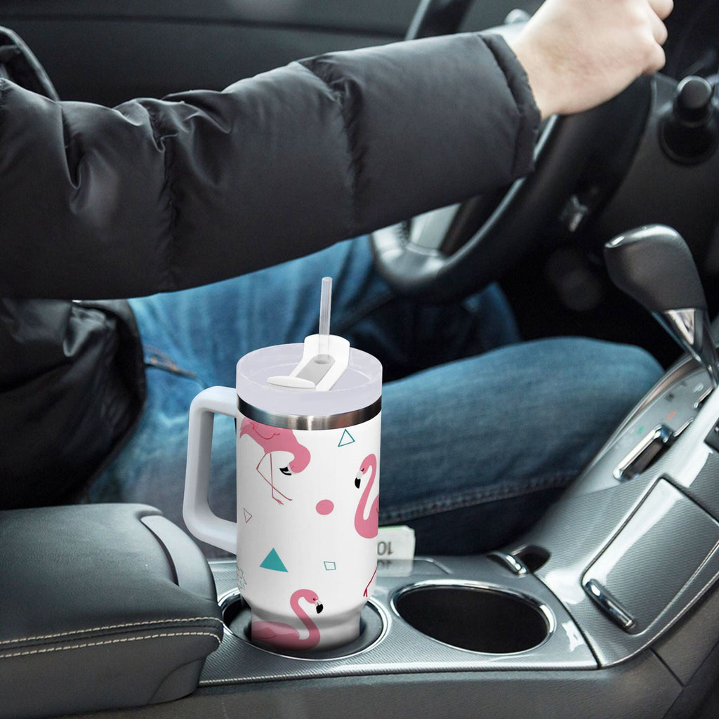 40 oz Insulated Stainless Steel Tumbler Double Wall Stainless Steel Tumbler with 2-Way Drinking Cute Flamingo Pattern C502Q