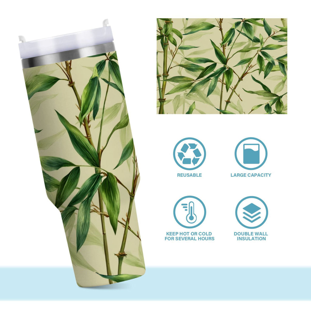 30 oz Insulated Stainless Steel Tumbler Double Wall Stainless Steel Tumbler with 2-Way Drinking Bamboo Pattern C558J