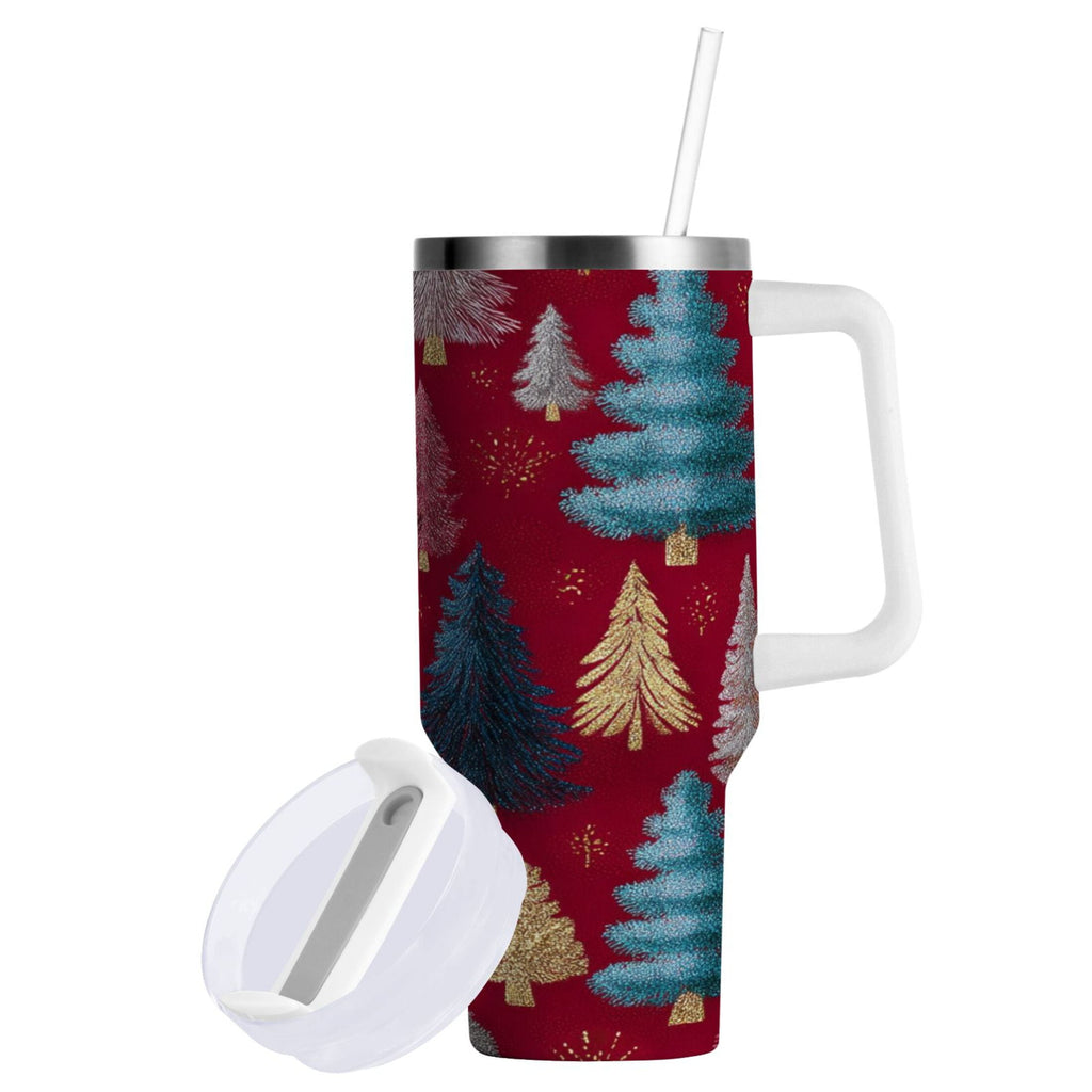 30 oz Insulated Stainless Steel Tumbler Double Wall Stainless Steel Tumbler with 2-Way Drinking Stylized Christmas Trees C644G