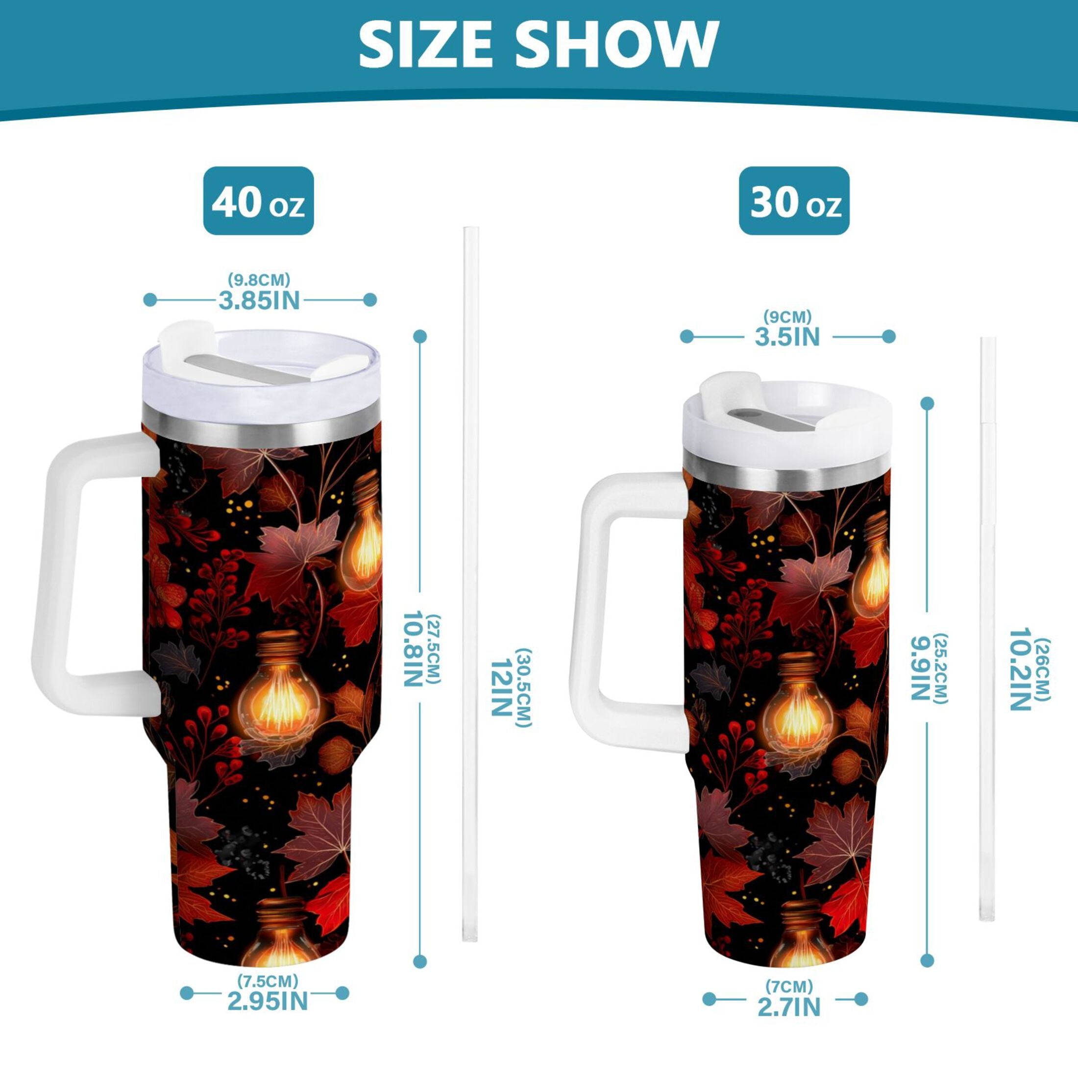40 oz Insulated Stainless Steel Tumbler Double Wall Stainless Steel Tumbler with 2-Way Drinking Light Bulbs and Maple Leaves C534Y