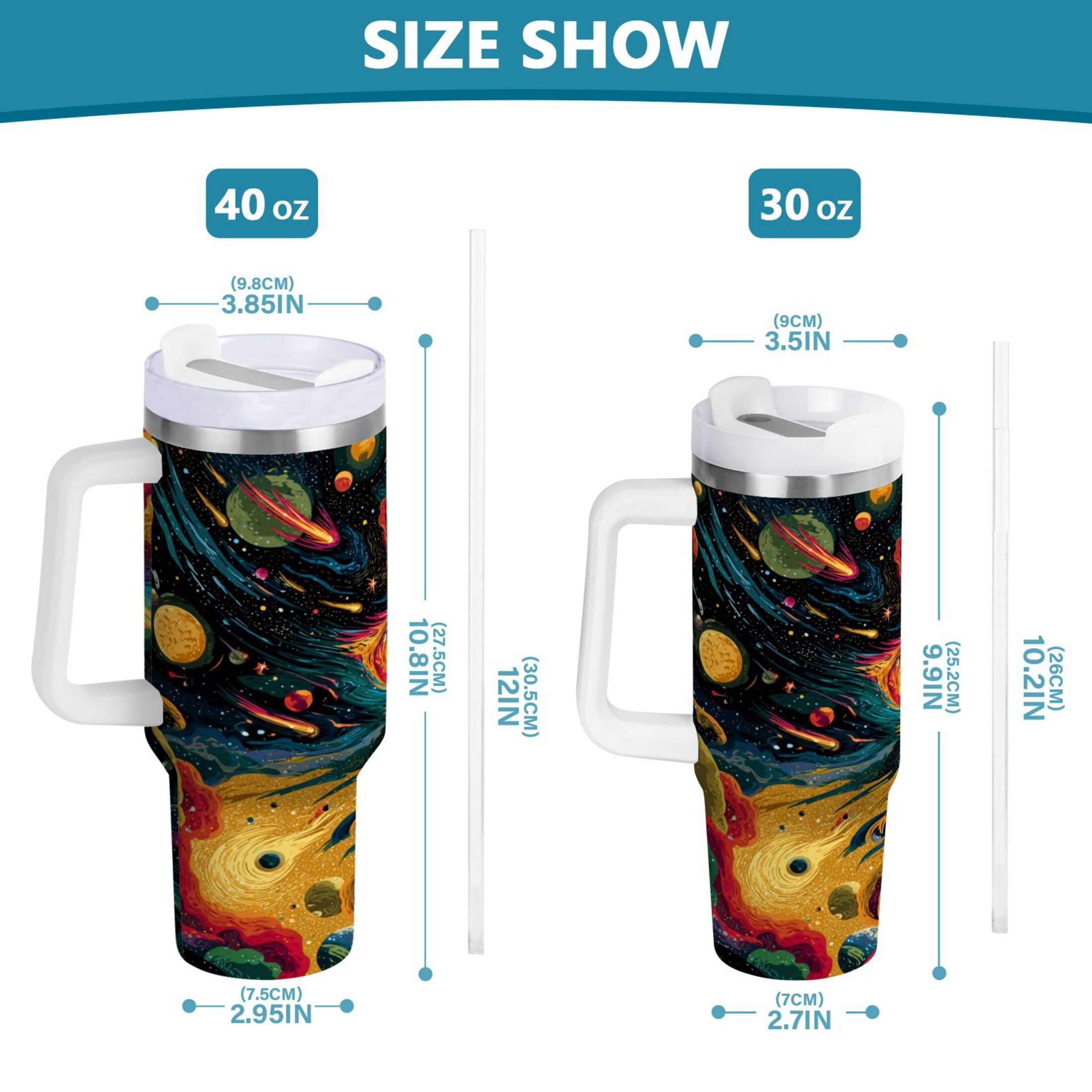 40 oz Insulated Stainless Steel Tumbler Double Wall Stainless Steel Tumbler with 2-Way Drinking Swirling Galaxy C496N