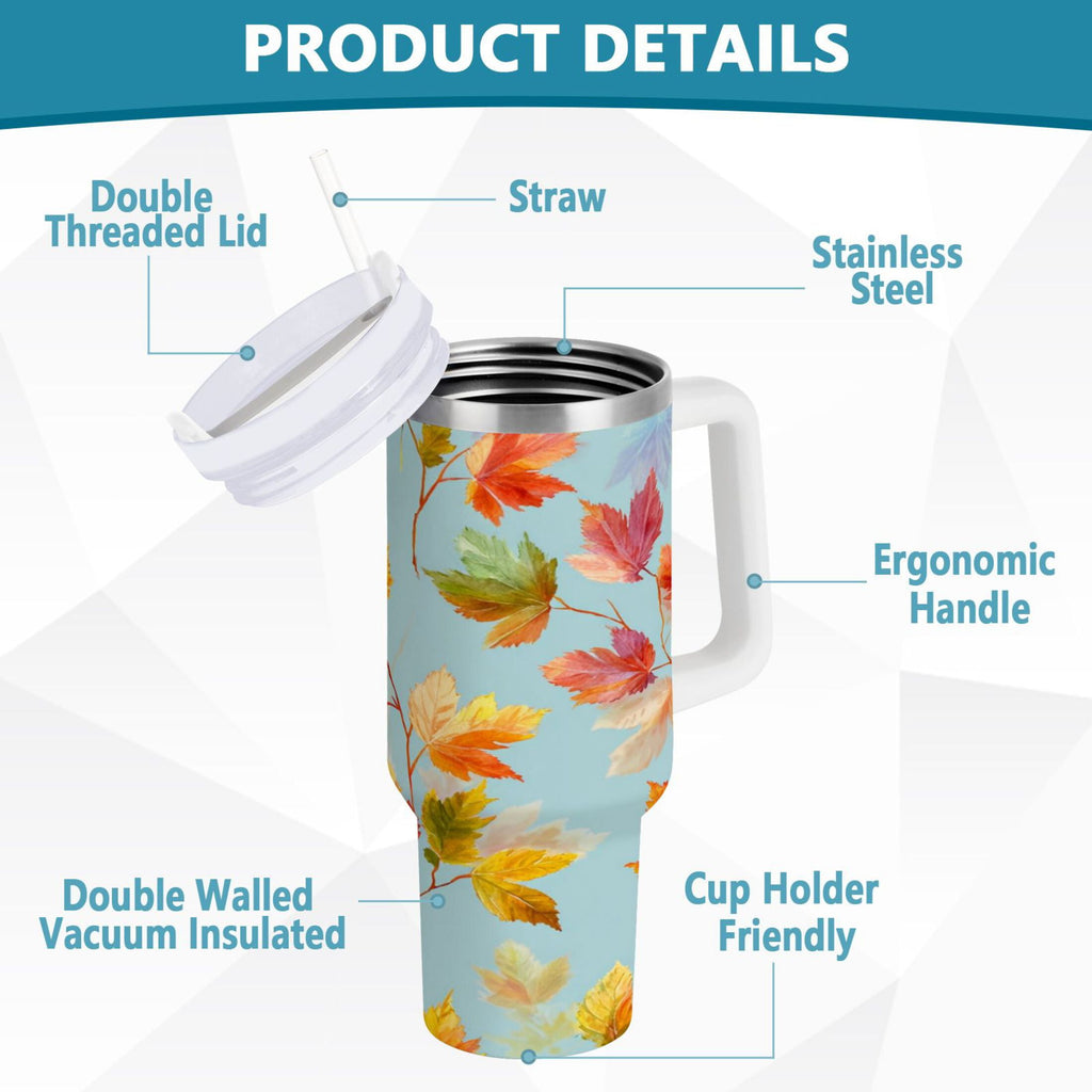 30 oz Insulated Stainless Steel Tumbler Double Wall Stainless Steel Tumbler with 2-Way Drinking Colorful Autumn Maple Leaves C616H
