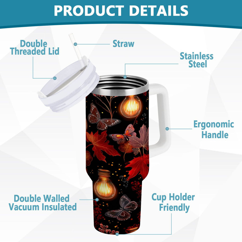 40 oz Insulated Stainless Steel Tumbler Double Wall Stainless Steel Tumbler with 2-Way Drinking Light Bulbs and Maple Leaves C534Y