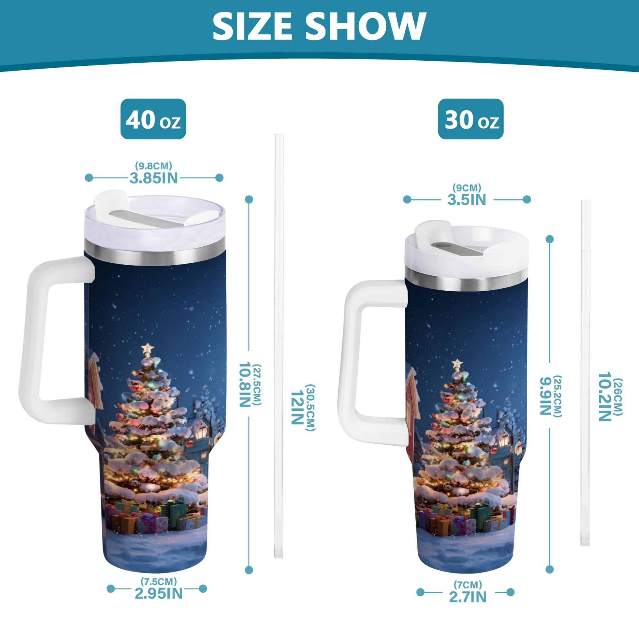 30 oz Insulated Stainless Steel Tumbler Double Wall Stainless Steel Tumbler with 2-Way Drinking Christmas Night Scene C606D