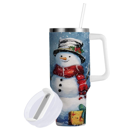 30 oz Insulated Stainless Steel Tumbler Double Wall Stainless Steel Tumbler with 2-Way Drinking Christmas Scene with Snowman C642W