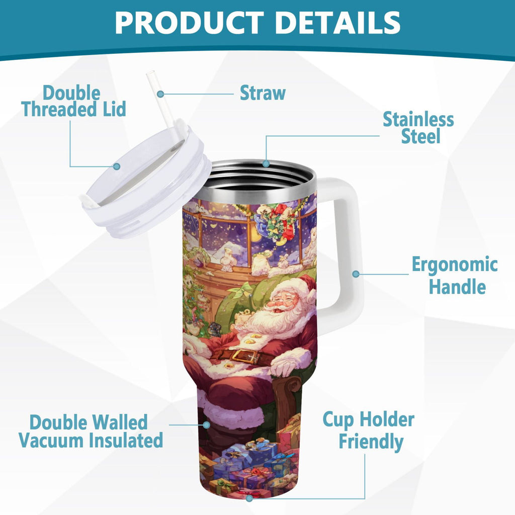 40 oz Insulated Stainless Steel Tumbler Double Wall Stainless Steel Tumbler with 2-Way Drinking Festive Christmas Scene C575M