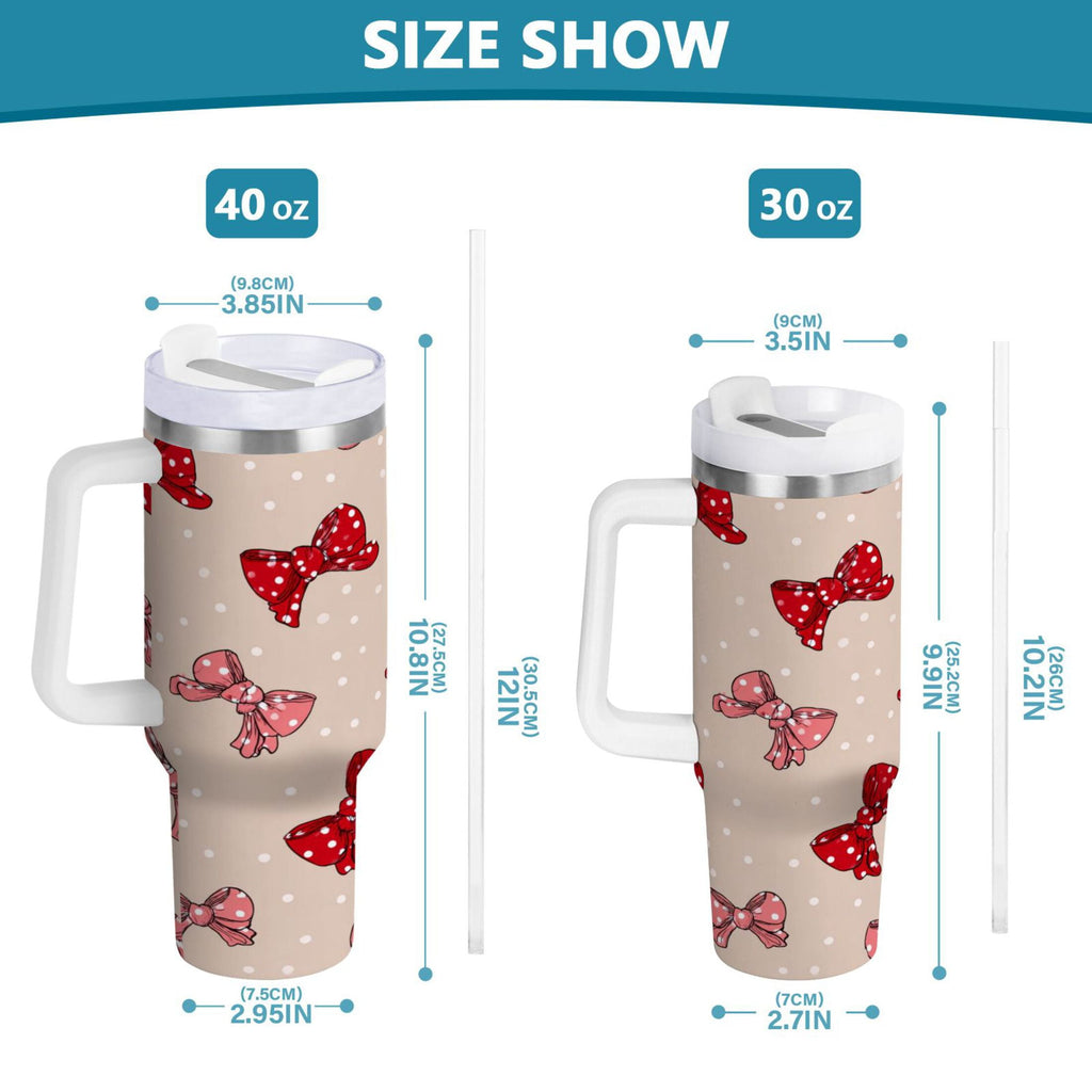 30 oz Insulated Stainless Steel Tumbler Double Wall Stainless Steel Tumbler with 2-Way Drinking Cute Red Bows Pattern C541W