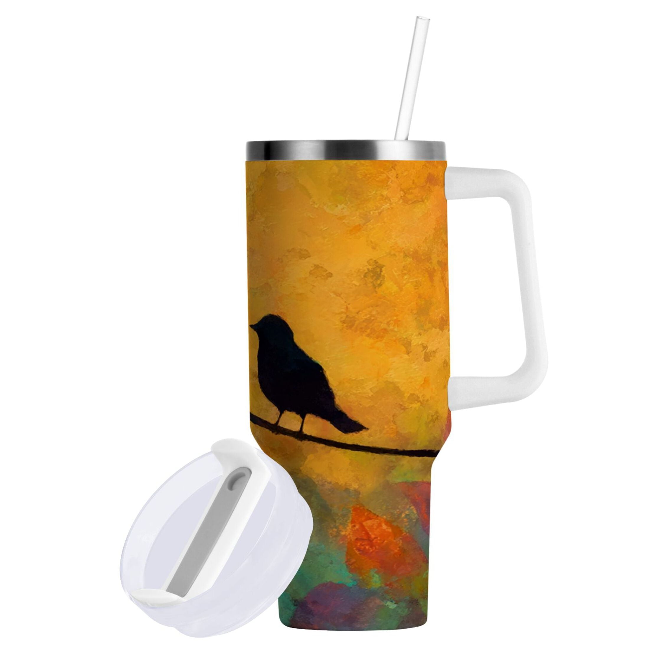30 oz Insulated Stainless Steel Tumbler Double Wall Stainless Steel Tumbler with 2-Way Drinking Birds on A Wire C613W