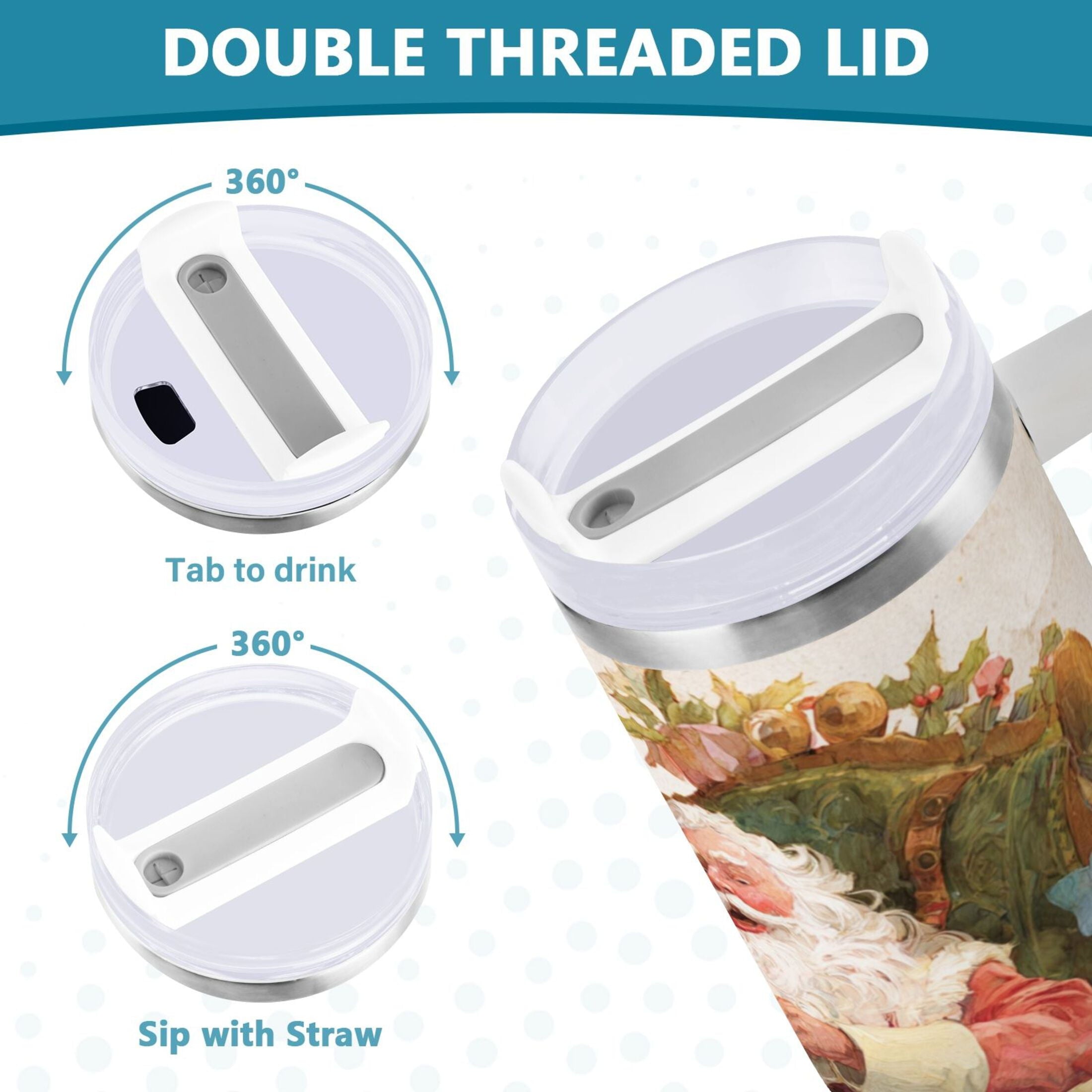 30 oz Insulated Stainless Steel Tumbler Double Wall Stainless Steel Tumbler with 2-Way Drinking Santa Claus Sitting in Chair C682N