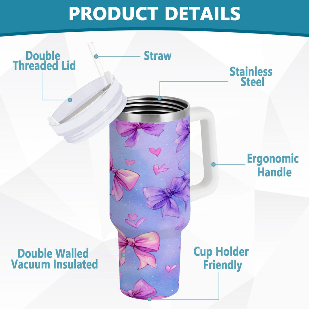 30 oz Insulated Stainless Steel Tumbler Double Wall Stainless Steel Tumbler with 2-Way Drinking Watercolor Bows Pattern C627L