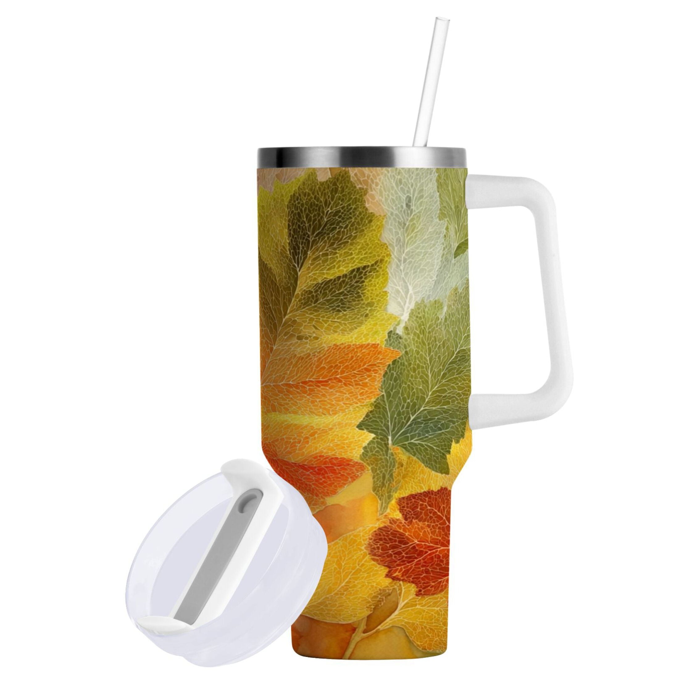 30 oz Insulated Stainless Steel Tumbler Double Wall Stainless Steel Tumbler with 2-Way Drinking Various Shades Autumn Leaves C590U