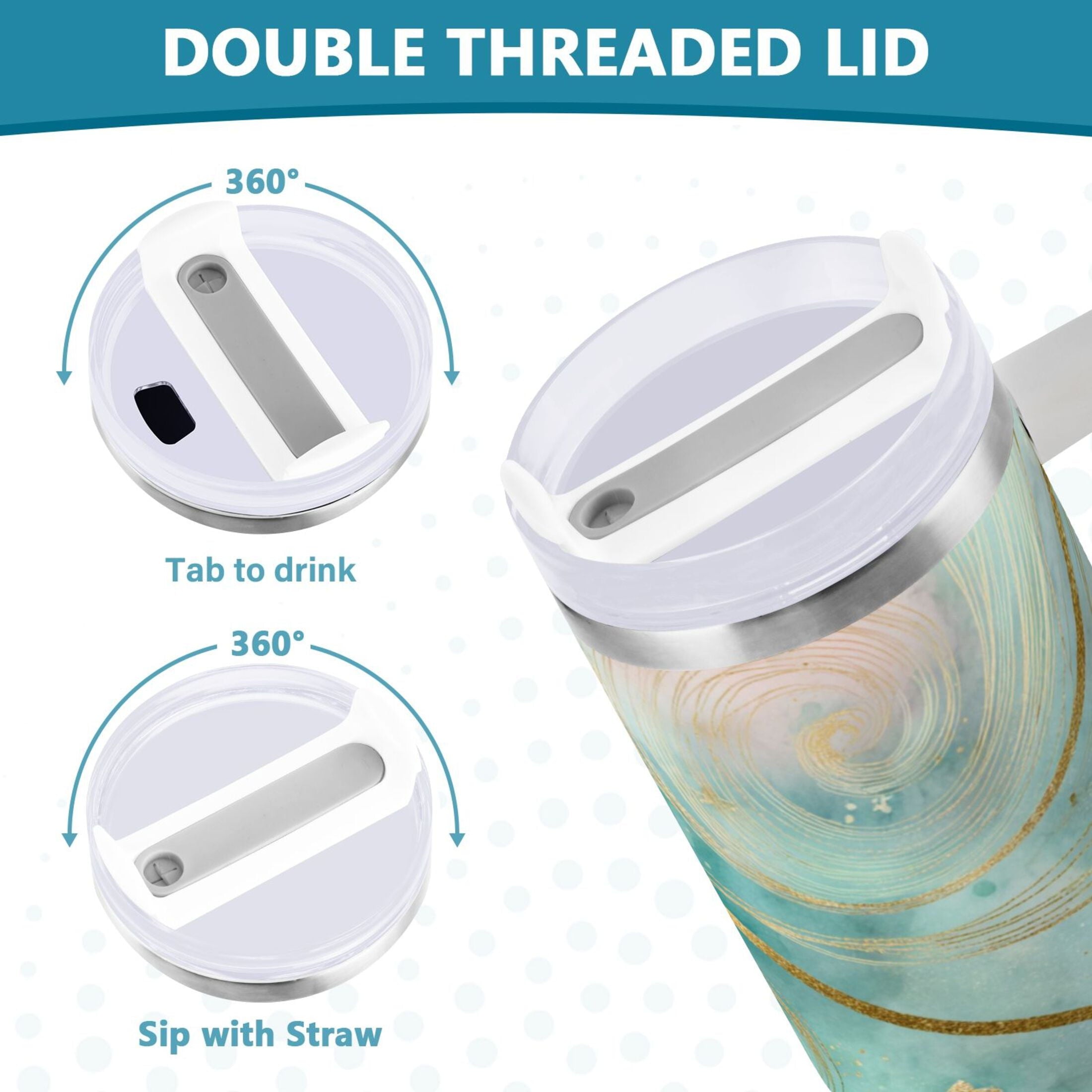 30 oz Insulated Stainless Steel Tumbler Double Wall Stainless Steel Tumbler with 2-Way Drinking Beautiful Swirling Lines C509N