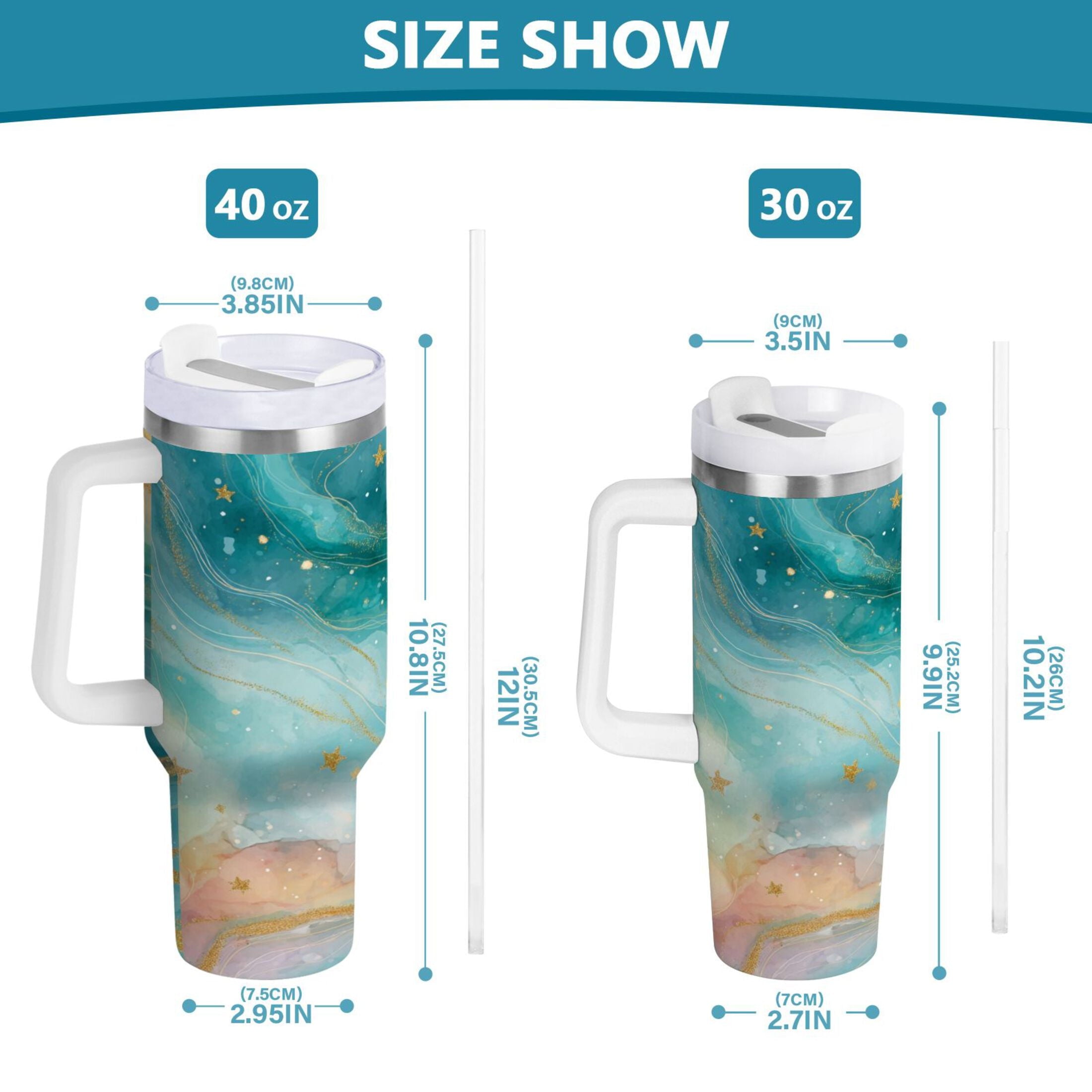 40 oz Insulated Stainless Steel Tumbler Double Wall Stainless Steel Tumbler with 2-Way Drinking Beautiful Watercolor Stars C530S