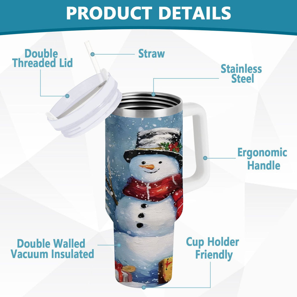 30 oz Insulated Stainless Steel Tumbler Double Wall Stainless Steel Tumbler with 2-Way Drinking Christmas Scene with Snowman C642W