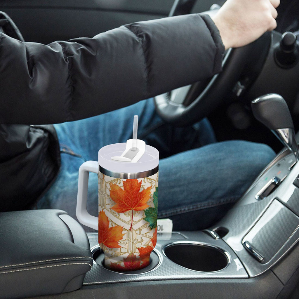 30 oz Insulated Stainless Steel Tumbler Double Wall Stainless Steel Tumbler with 2-Way Drinking Green and Red Maple Leaves C565G