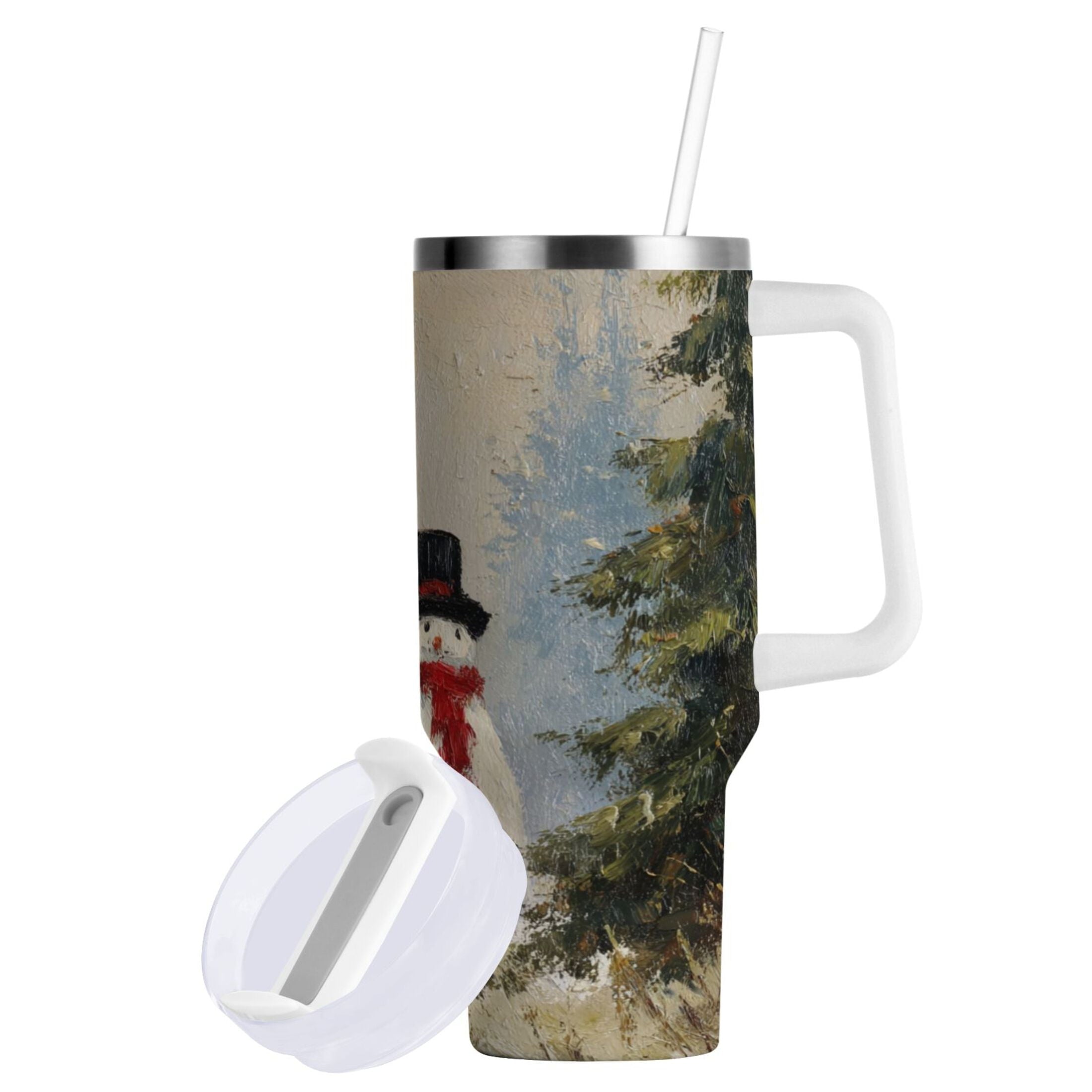 40 oz Insulated Stainless Steel Tumbler Double Wall Stainless Steel Tumbler with 2-Way Drinking Moody Snowman Couple C671U